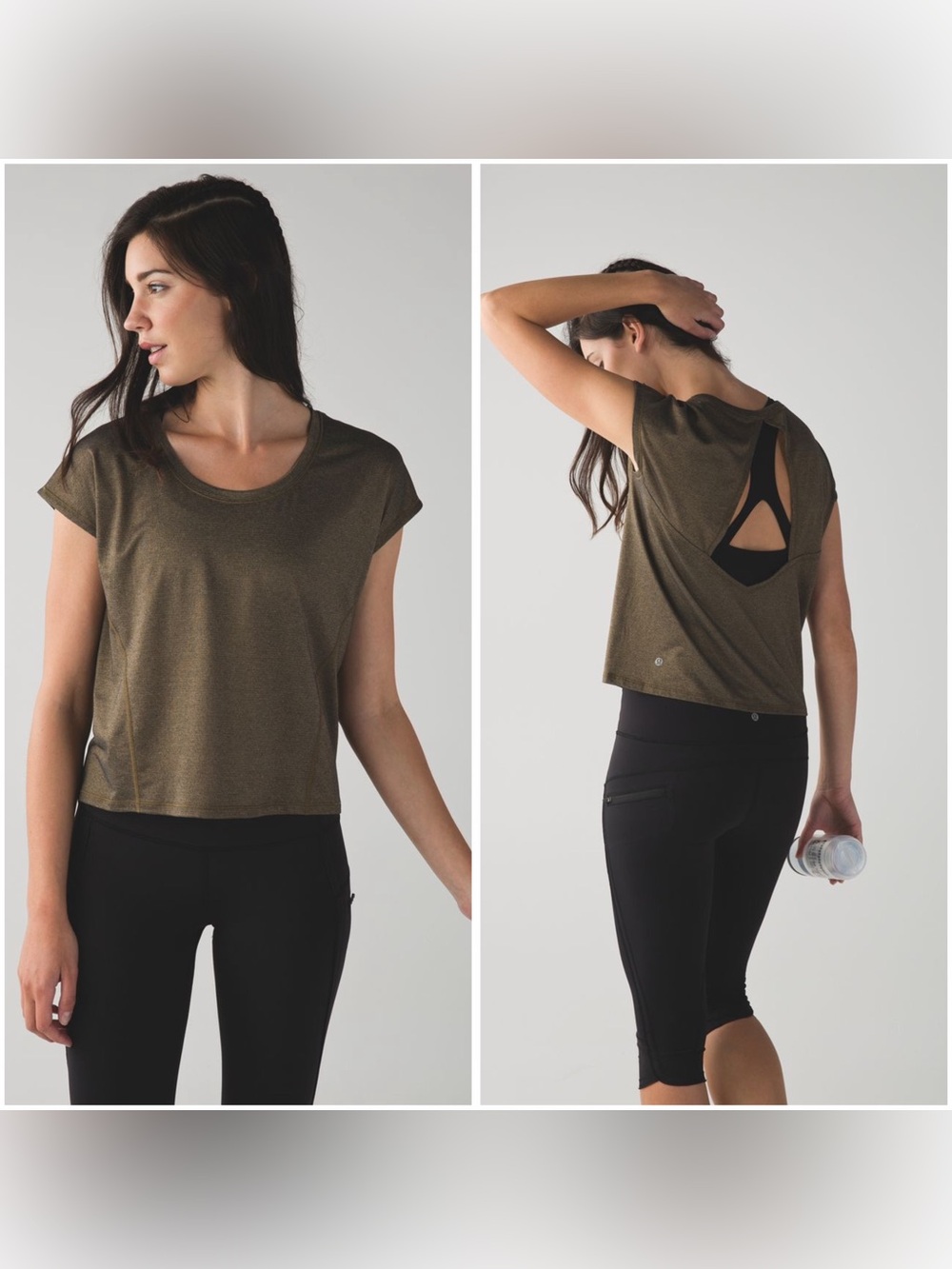 Lululemon Sweaty Or Not Crop Tee Heathered Black / Gold